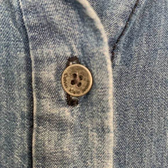 Calvin Klein Chambray Shirt Dress 100% Cotton Button Up Blue Quarter Sleeve Med - Picture 5 of 14